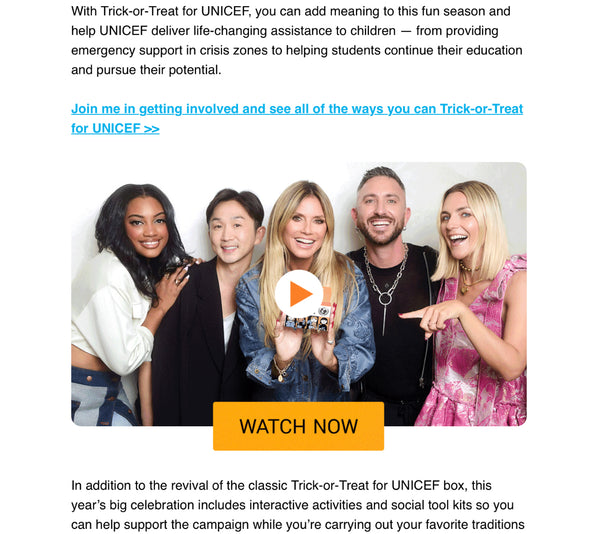 Heidi Klum and Ciara Chyanne joins UNICEF USA to give back this October in the return of the Halloween Trick or Treat boxes!